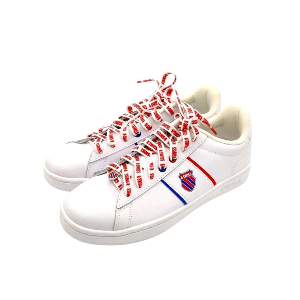 K-Swiss Court Vittora White Leather Sneakers Logo Laces 7.5 Retro Y2K Americana
